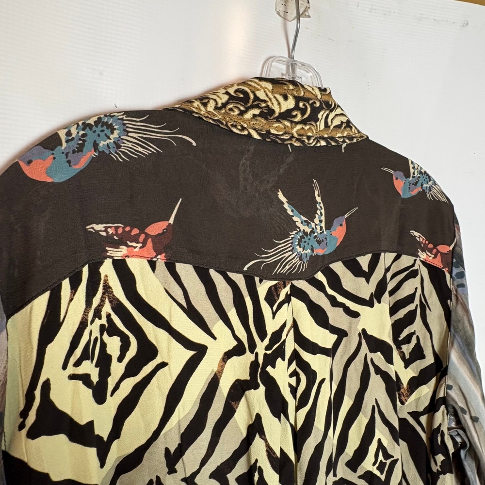 John Mark Patchwork Bird Zebra Print‎ Button Down… - image 8